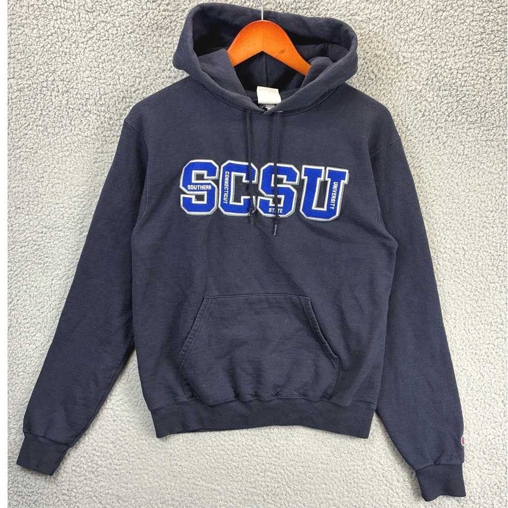 Champion Eco Fleece Hoodie Sweatshirt Mens S Blue SCSU College Spellout Athletic